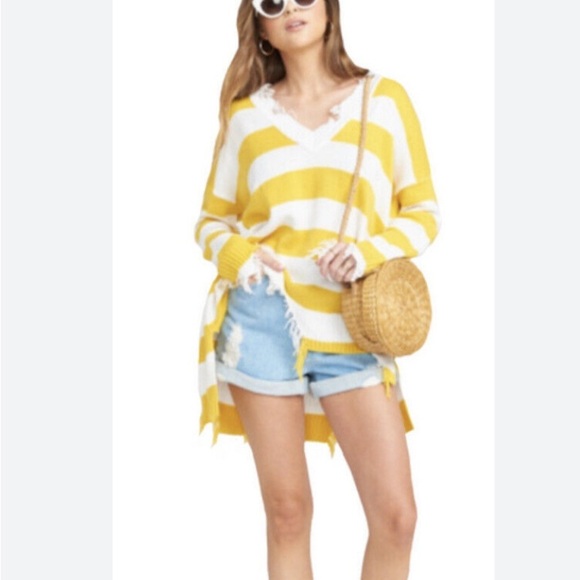 Show Me Your Mumu Delphina Distressed Yellow Rugby Stripe sweater Fall Boho - Picture 2 of 9
